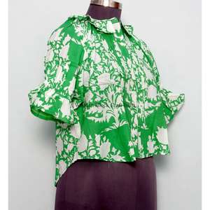 Blusa india floral vintage personalizada de alta calidad para mujer, estilo coreano, transpirable, 100% algodón, ecológica, con mangas acampanadas. - Product Image 5