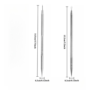 Professional Dual-Ended Stainless Steel Blackhead Acne Removal Needle with Loop and Hook Tips for Face Skin Care 14.5cm/13.2cm - Product Image 1