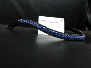 Banda para la frente de cuero negro genuino con cadena de fijación en caliente Crystal Gold Horse Products. - Product Image 5