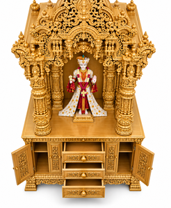 Templo hindú de madera tallada en oro Grand Divine, tamaño personalizado, templo de madera maciza para Pooja, templo hindú de madera pulida en oro, Reino Unido - Product Image 5