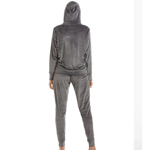 Ensemble de survêtement décontracté réversible en velours 2 pièces pour femme grande taille, avec sweat à capuche zippé en coton et pantalon de jogging, couleur unie, écologique - Product Image 4