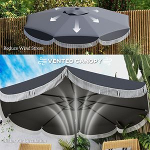 Ombrellone da Esterno 9FT UPF 30+ con 8 Stecche, Inclinazione a Pulsante e Base Ventilata per Spiaggia o Terrazza - Product Image 6
