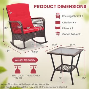 Set Bistrot Rilassante - Tavolo in Rattan a 3 Pezzi con Cuscini e Tavolino a 2 Livelli, Perfetto per Patio, Giardino e Balcone - Product Image 3