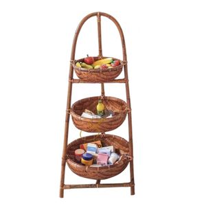 Bamboo Three-Tier <b>Basket</b> <b>Shelf</b> With Arched Top For Storage And Display - Product Image 3