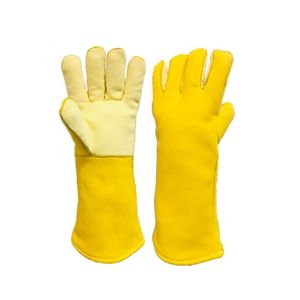 Gants de travail industriels en cuir de vachette grainé jaune, doublés de laine, résistants à la chaleur, avec pouce volant, en aramide, pour la sécurité - Product Image 1