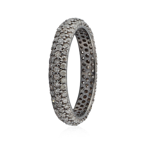 Champagne Pave Diamond Oxidized 925 <b>Silver</b> Full <b>Eternity</b> Band <b>RIng</b> Handmade Fine Jewelry Wholesale Unisex - Product Image 2