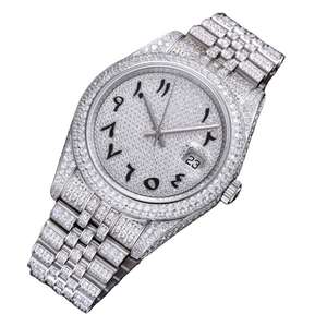 Montre automatique à cadran rond avec diamants Moissanite couleur D VVS, fonction date, style Hip Hop, en acier, pour homme et femme - Product Image 6