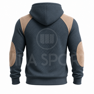 Men's Dark Gray Quilted <b>Joggers</b> With Tan Knee Patches Drawstring Waist Casual Autumn Wear Full Length Solid Color Pants - Product Image 3