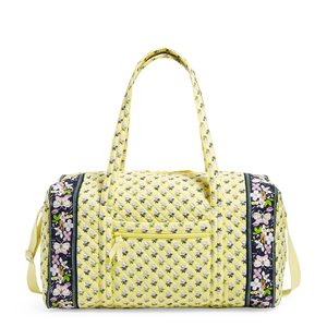 Floral Print Quilted Sport Duffel <b>Bag</b> Large Capacity Zipper Closure Travel Weekender <b>Bag</b> Genuine Leather Durable Lightweight - Product Image 5