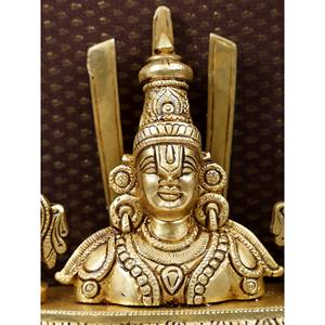 16 \ "Tirupati Balaji (Venkateshvara) Statue Tenture Murale Sculpture En Laiton Encadrée En Bois Avec Des Symboles Vaishnava - Product Image 3