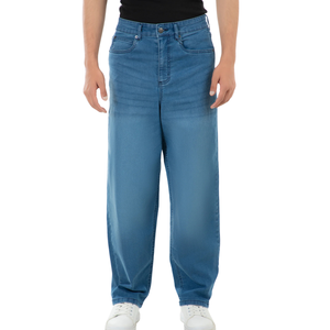 Jean en denim décontracté bleu pour homme, coupe droite, jambe large, polyester/coton, séchage rapide, délavé, streetwear quotidien - Product Image 1