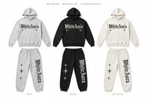 Conjunto Deportivo WhiteAura, Sudadera con Capucha Unisex, Pantalones Deportivos con Cordón, Cierre de Cremallera, Poliéster, Ropa Casual de Invierno, Transpirable - Product Image 6