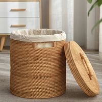 Natürlicher hand gewebter Wicker Rattan Wäsche korb mit Deckel Wasser hyazinthe Aufbewahrung körbe Seegras halter Veranstalter Badezimmer Home