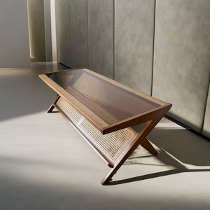 Table basse contemporaine extensible en bois massif et plateau en verre pour la maison - Product Image 3