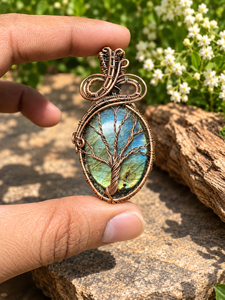 Pendentif Œil Arbre de Vie en Labradorite Naturelle, en Alliage de Cuivre Enroulé, Bijou Bohème Vintage, Charme, Cadeau Unisexe pour Enfants - Product Image 3