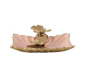 Porte-serviettes en céramique avec papillons dorés, bord festonné rose, organiseur de table glamour - Product Image 3