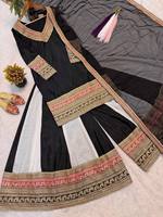 Robe Sharara indienne pakistanaise, broderie multicolores, tissu en crêpe de soie, matériaux recyclés - Robe traditionnelle de mariage pour femmes