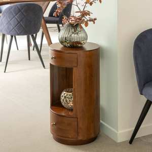 Mesita de noche redonda Vandana Vista Terra hecha de madera de mango - Product Image 1