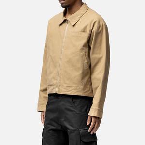 Wholesale Men's Winter Khaki Welt Chest Pocket Washed <b>Denim</b> <b>Jacket</b> Regular Canvas Zipper Closure Front Logo Trendy Streetwear - Product Image 5