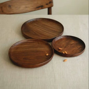 Ensemble d'assiettes de service en bois, assiettes rondes en bois pour le dîner, ensemble d'assiettes en bois massif, ensemble de plateaux de service en bois naturel - Product Image 2