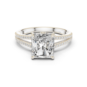 Anillo de Diamantes y Esmeralda con Engaste de Oro Fino y Diseño de Espiga Dividida - Product Image 5