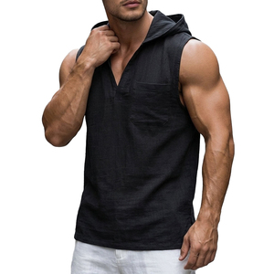 Stylish Tank Tops Wholesale Men's Cotton <b>Blended</b> V-Neck Sleeveless Hoodie Custom Logo Sizes Color Beach Casual Tank Tops For Men - Product Image 3
