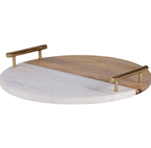 Plateau de bar moderne et créatif en métal avec poignées dorées en bois, design marbre blanc et brun, forme multifonctionnelle pour mariages et Ramadan - Product Image 4