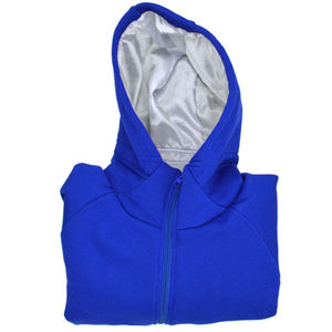 Men's Blue Full <b>Zip</b> <b>Hooded</b> Fleece Sweatshirt Regular Fit Solid Color Autumn Wear Knitted Polyester Hoodie - Product Image 1
