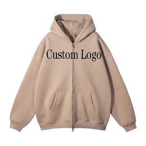 Sudadera con capucha y cremallera completa de algodón grueso extragrande unisex, lisa, azul claro - Product Image 6