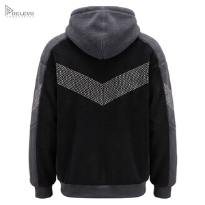 Custom Heavyweight 100% Cotton <b>Fleece</b> Hoodie Unisex Black <b>Grey</b> Rhinestone Chevron Pullover Hoodie with Kangaroo Pocket - Product Image 2