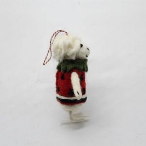 Adorno Navideño de Cordero Tejido a Mano con Suéter Rojo de Lunares y Bufanda Verde, Decoración Animal Adorable para el Árbol - Product Image 3
