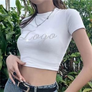 T-shirt Crop Top Femme à Manches Courtes Slim Fit en Strass, Style Streetwear Sportif, Personnalisé et Tendance - Product Image 5