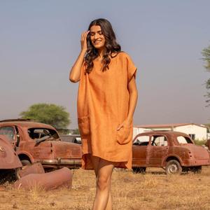 Ladies <b>Boho</b> Chic Cotton Linen Maxi <b>Dress</b> Round Neck Loose Fit Elegant Casual <b>Summer</b> Mini <b>Dress</b> - Product Image 1