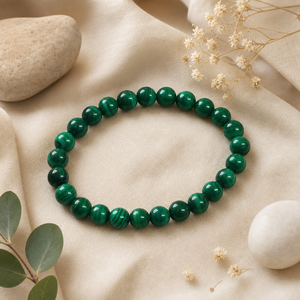 Pulsera Elástica de Malaquita Natural de 8mm con Cuentas de Cristal, Venta al Por Mayor - Product Image 5