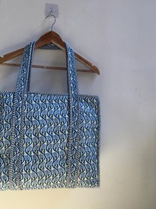 Bolso de mano bohemio de lona con estampado de hojas azules, bolso grande de hombro abierto para mujer, para compras - Product Image 5