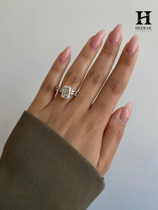 Luxury Emerald Cut Lab Grown Diamond Ring 14K Yellow Gold Marquise Diamond Twisted Vine Band Hidden Halo Solitaire Ring - Product Image 3