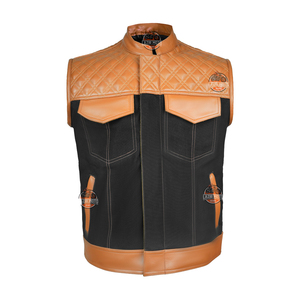 Wholesale Men Genuine Leather Textile Racing Style Motorcycle Vest Biker Riding Waistcoat <b>Quilted</b> Shoulder Breathable Custom - Product Image 1