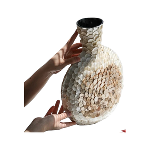 Vase à fleurs en nacre blanche de qualité supérieure avec un design artistique en incrustation de coquillages fait main - Product Image 3