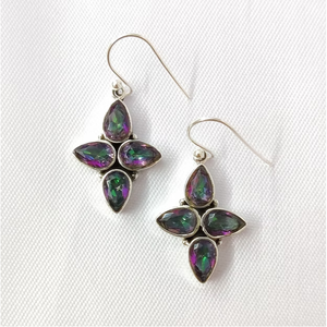Handcrafted 925 Silver Floral Designed Earring With Mystic Topaz For Wedding, Party & Any Occasional Wear - Product Image 3