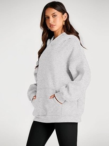 Sweat-shirt décontracté surdimensionné à capuche pour femme, en coton rayé tricoté respirant, à manches longues et épaules tombantes - Product Image 2