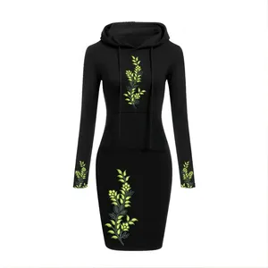 Sudadera con Capucha Extra Grande de Algodón para Mujer, Bordada con Flores, de Manga Larga, para Invierno, Hasta la Rodilla, Talla Grande - Product Image 1