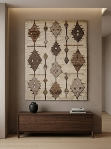 Desert Motif Hand Knotted Wool Rug with Tribal Diamond Pattern | Artisan <b>Carpet</b> for Warm Contemporary Interiors - Product Image 2