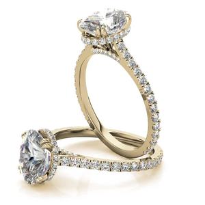 Anillo de Compromiso y Boda para Mujer con Diamante Cultivado en Laboratorio, Corte Ovalado, Oro Amarillo, Halo Oculto, Certificado IGI - Product Image 3