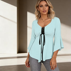 Offre Spéciale SWEET BABE – Débardeur Formel Imprimé à Col en V et Manches Courtes en Dentelle pour Femme, Ourlet Asymétrique, Écologique, Idéal Automne/Printemps, Usage Quotidien - Product Image 6