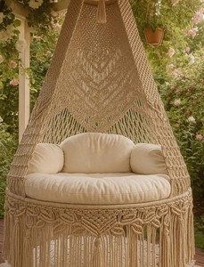 Boho Macrame <b>Swing</b> Chair, 42” Hanging <b>Hammock</b> Seat, Handmade Indoor <b>Swing</b>,Housewarming Gift, Cozy Lounge Chair - Product Image 2