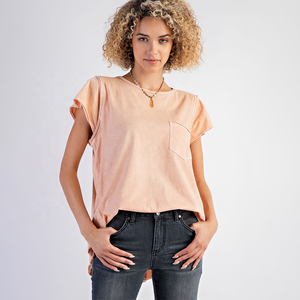Camisetas de Verano para Mujer, Estilo Urbano, Manga Corta, Cuello Redondo, 100% Algodón, Tops Casuales con Bolsillo - Product Image 2