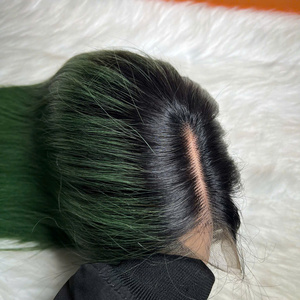 8 ''Color verde Bob peluca Super doble dibujado hueso recto 2x4 parte media virgen cabello humano encaje transparente longitud larga - Product Image 6