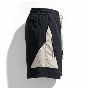 Pantalones Cortos con Cordón Ajustable para Hombre MIDNIGHT, Color Negro con Bloques de Color, Estilo Urbano Holgado, Mezcla de Algodón - Product Image 2