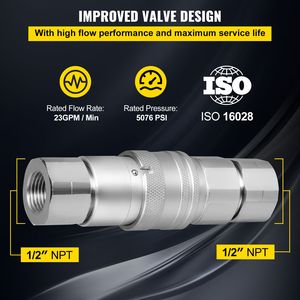 Parti per Macchine Edili: 8 Coppie di Giunti Idraulici Rapidi NPT da 1/2 Pollice per Corpo di Connessione Rapida Idraulica per Skid Steer - Product Image 3