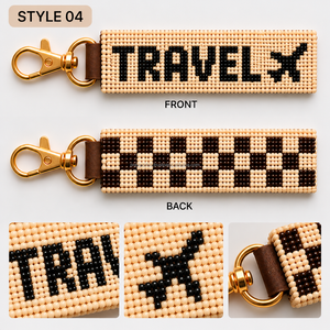 Porte-clés personnalisé double face en perles avec citation inspirante 'Happy Vibes', breloque de sac en perles de rocaille, porte-clés réversible en perles, bracelet de poignet en perles, vente en gros - Product Image 4